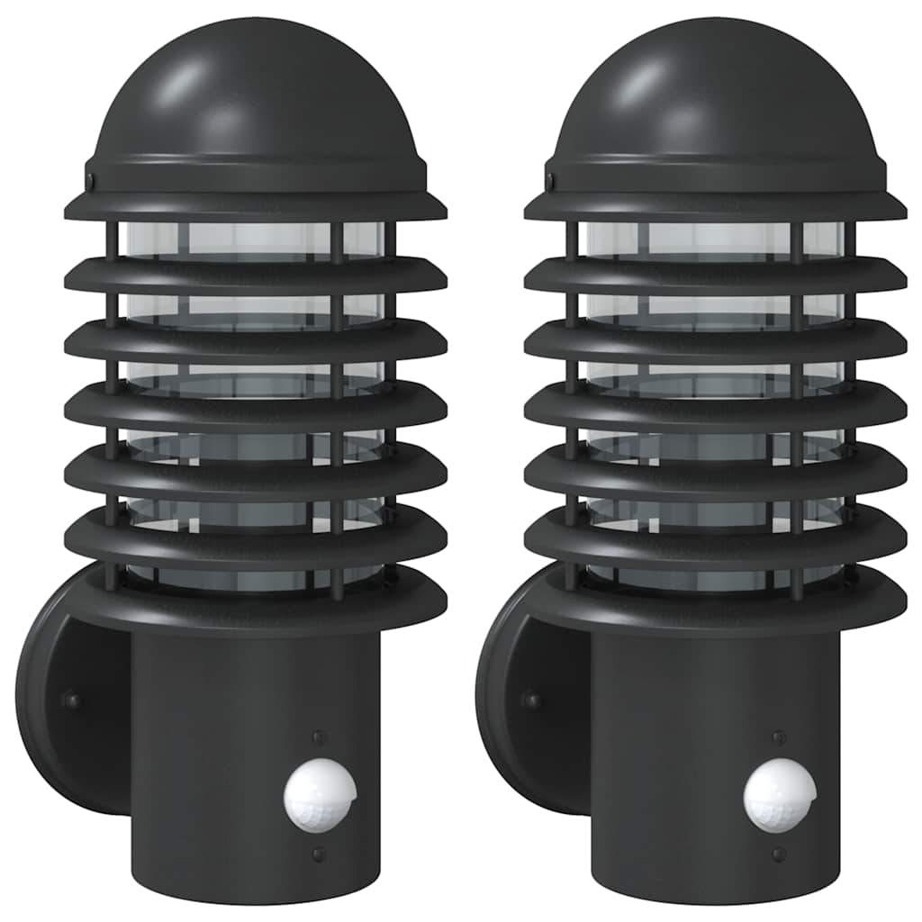 vidaXL Outdoor Wall Lights with Sensors 2pcs Black Stainless Steel 2
