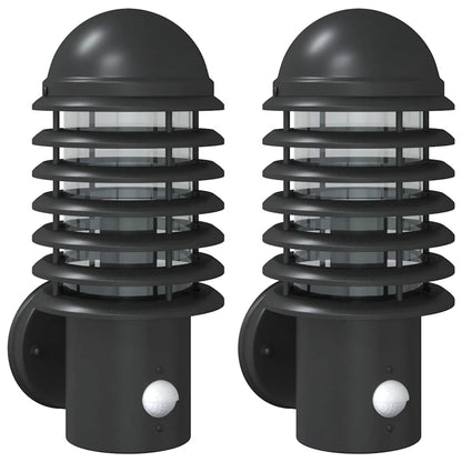 vidaXL Outdoor Wall Lights with Sensors 2pcs Black Stainless Steel 2