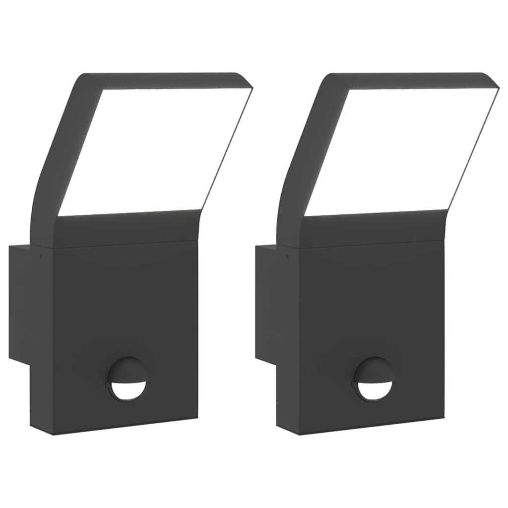 vidaXL Outdoor LED Wall Lights with Sensors 2pcs Black Die-cast Aluminium 2