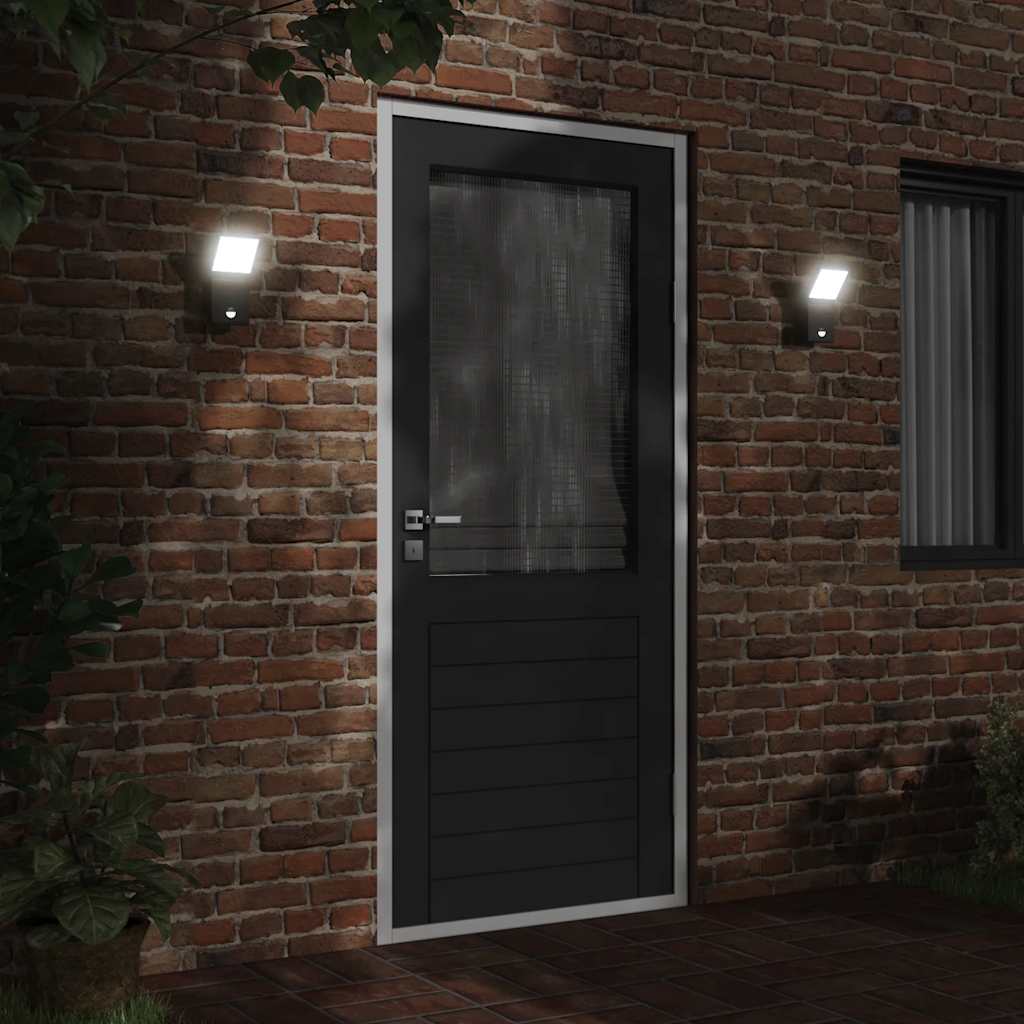 vidaXL Outdoor LED Wall Lights with Sensors 2pcs Black Die-cast Aluminium 3