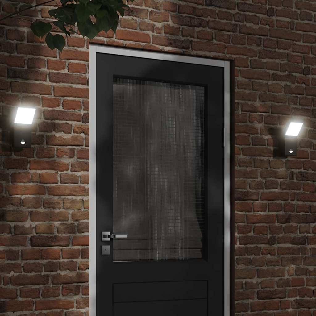 vidaXL Outdoor LED Wall Lights with Sensors 2pcs Black Die-cast Aluminium 1