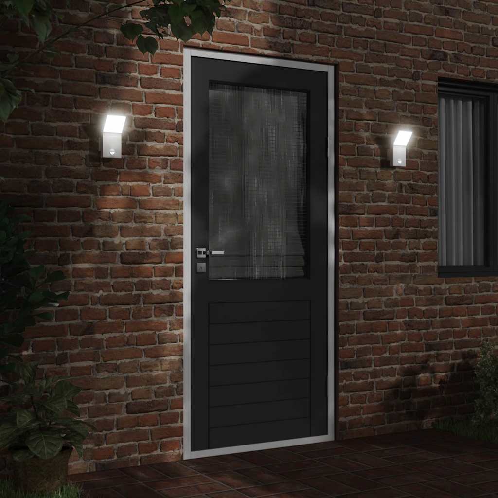 vidaXL Outdoor LED Wall Lights with Sensors 2pcs White Die-cast Aluminium 3