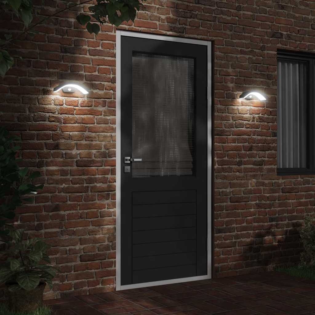 vidaXL Outdoor LED Wall Lights with Sensors 2pcs Black Die-cast Aluminium 3