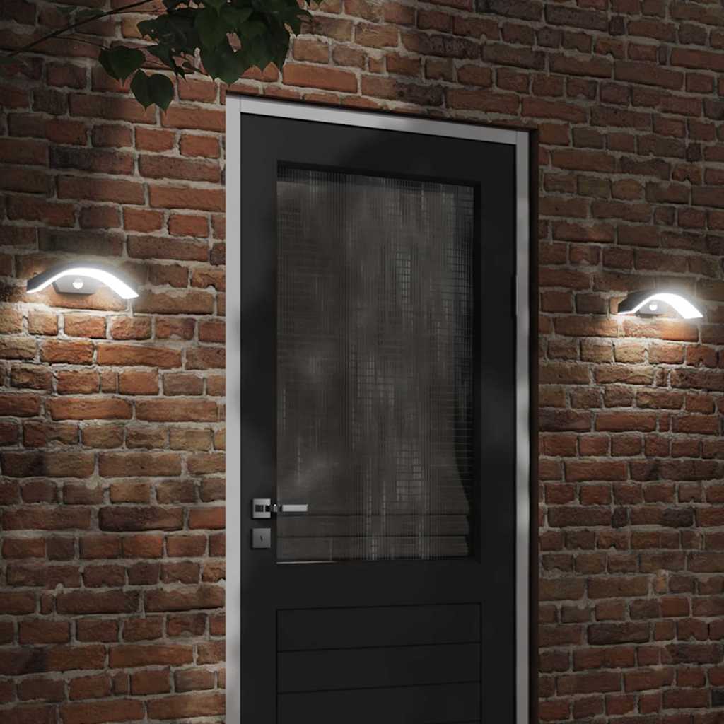 vidaXL Outdoor LED Wall Lights with Sensors 2pcs Black Die-cast Aluminium 1