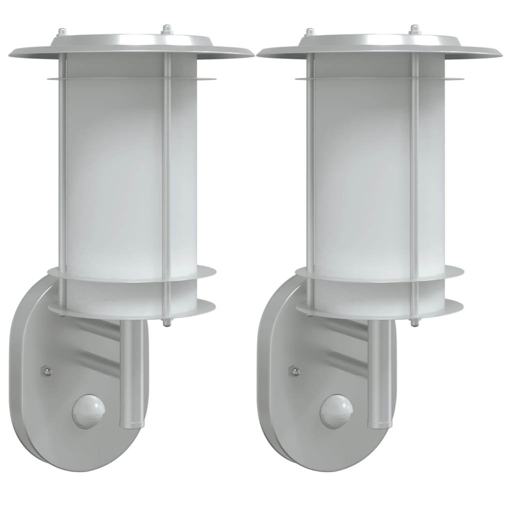 vidaXL Outdoor Wall Lights with Sensors 2pcs Silver Stainless Steel 2