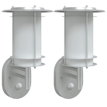 vidaXL Outdoor Wall Lights with Sensors 2pcs Silver Stainless Steel 2