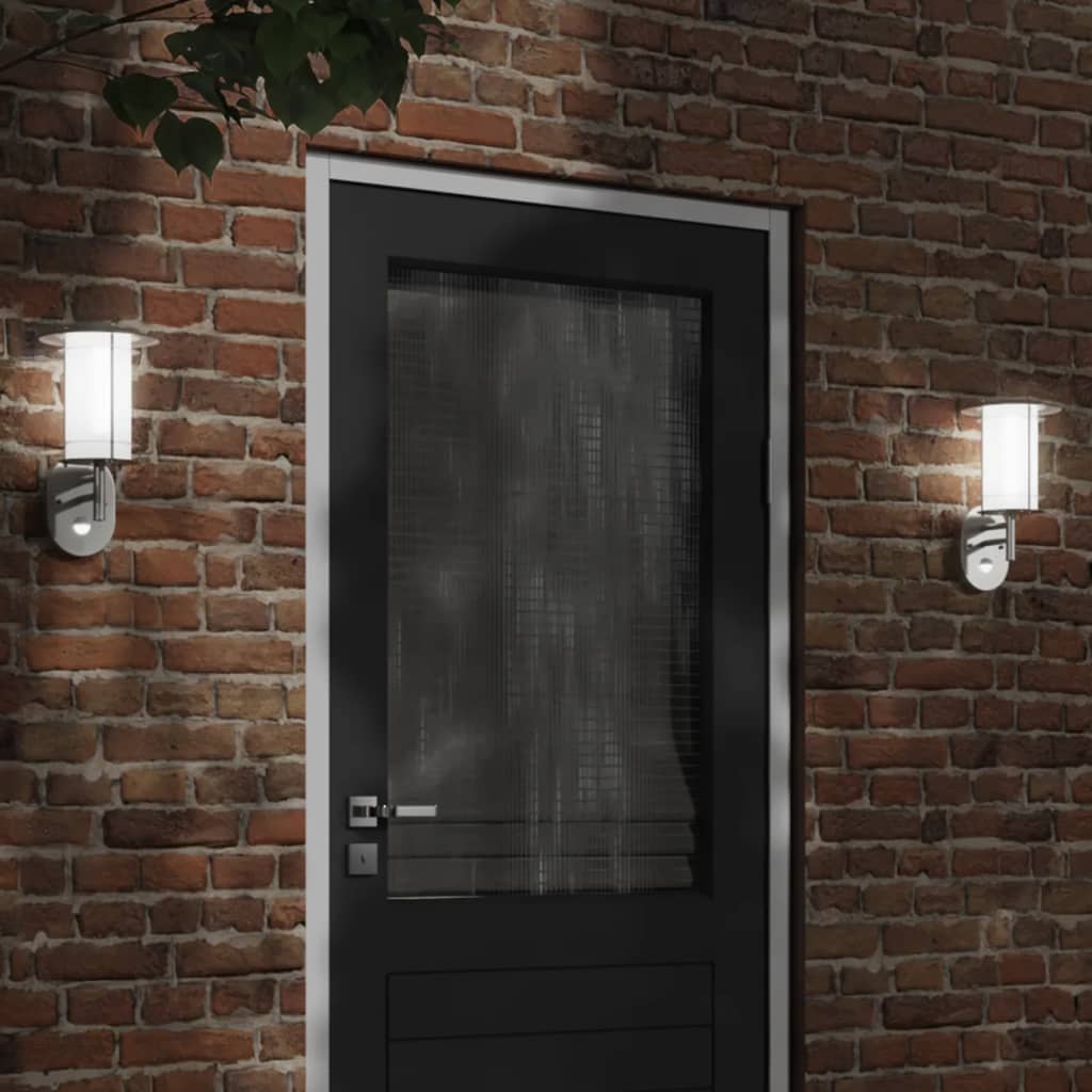 vidaXL Outdoor Wall Lights with Sensors 2pcs Silver Stainless Steel 1