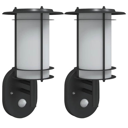 vidaXL Outdoor Wall Lights with Sensors 2pcs Black Stainless Steel 2