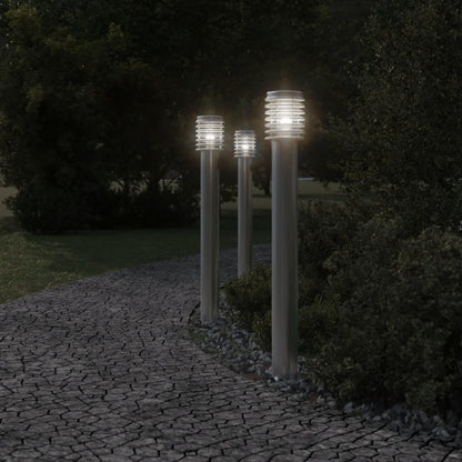 vidaXL Outdoor Floor Lamp with Outlet Silver 110cm Stainless Steel 3