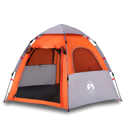 Camping Tent Cabin 4-Person Quick Release Width 260 cm Grey and orange