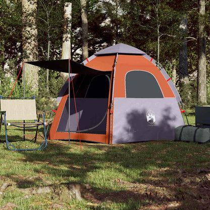 Camping Tent Cabin 4-Person Quick Release Width 260 cm Grey and orange