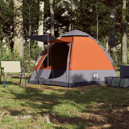 vidaXL Camping Tent Cabin 4-Person Grey and Orange Quick Release 3