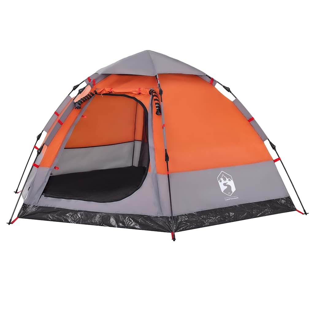 vidaXL Camping Tent Cabin 4-Person Grey and Orange Quick Release 4