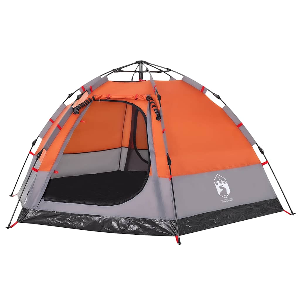vidaXL Camping Tent Cabin 4-Person Grey and Orange Quick Release 5
