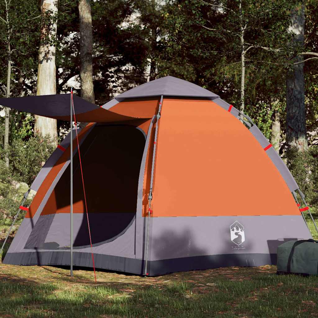 vidaXL Camping Tent Cabin 4-Person Grey and Orange Quick Release 1