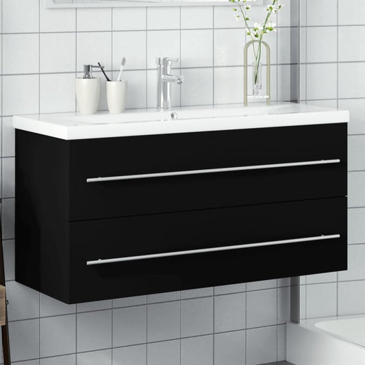 Bathroom Sink Cabinet with Built-in Basin with Faucet Black 100 x 38.5 x 48 cm