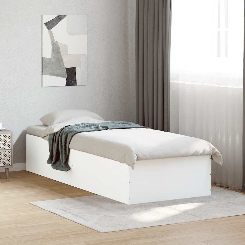 vidaXL Bed Frame without Mattress White 75x190 cm Small Single Engineered Wood 1