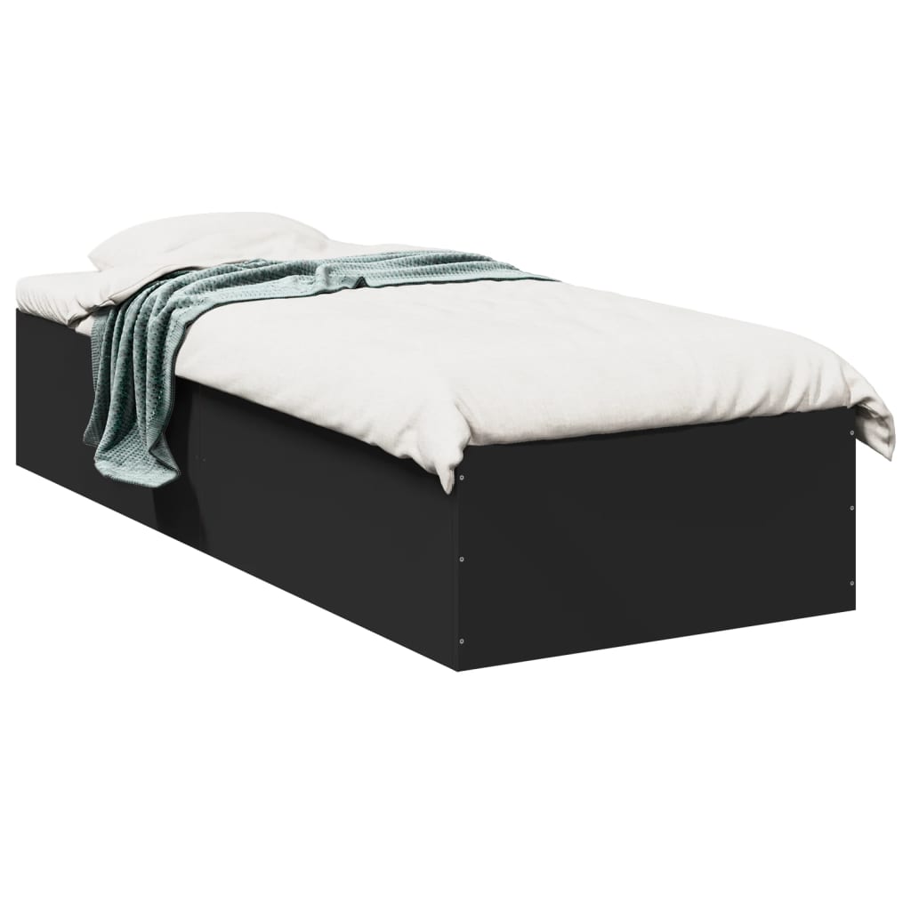 vidaXL Bed Frame without Mattress Black 75x190 cm Small Single Engineered Wood 2