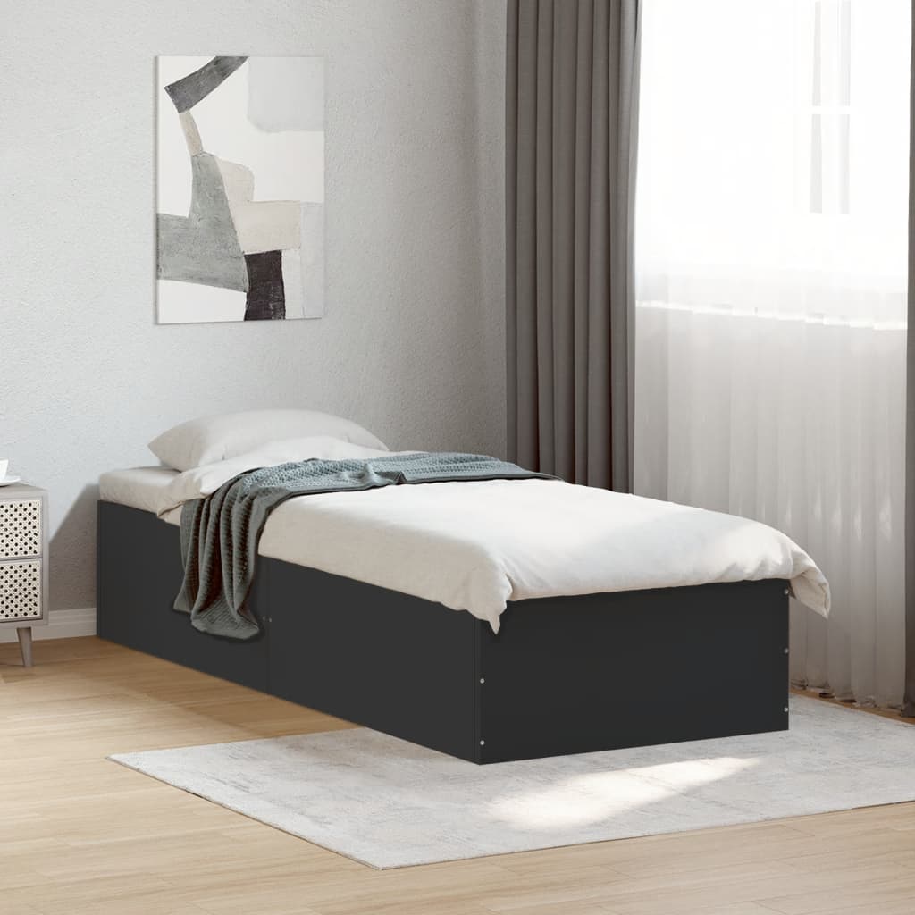 vidaXL Bed Frame without Mattress Black 75x190 cm Small Single Engineered Wood 1
