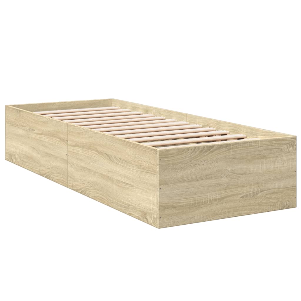 vidaXL Bed Frame without Mattress Sonoma Oak 75x190 cm Small Single Engineered Wood 6