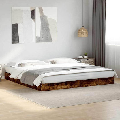 Bed Frame without Mattress Engineered Wood Length 200 cm Height 17 cm Smoked Oak 180 cm