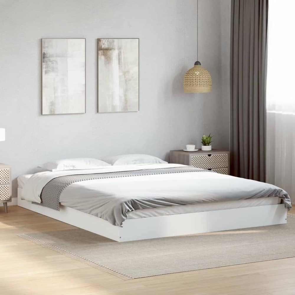 Bed Frame without Mattress Engineered Wood Length 200 cm Height 17 cm White 160 cm