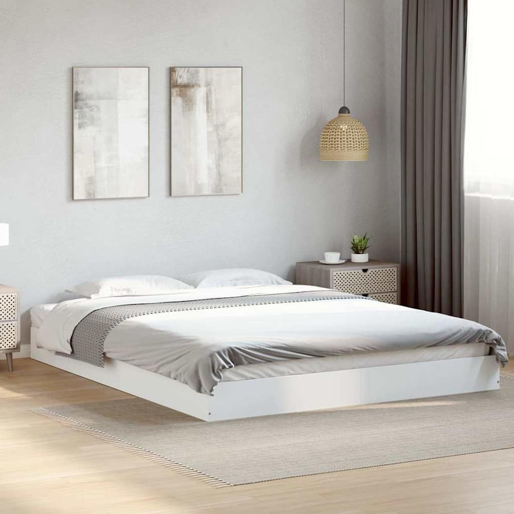 Bed Frame without Mattress Engineered Wood Length 200 cm Height 17 cm White 150 cm