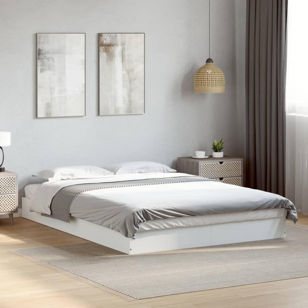 Bed Frame without Mattress Engineered Wood Length 200 cm Height 17 cm White 140 cm