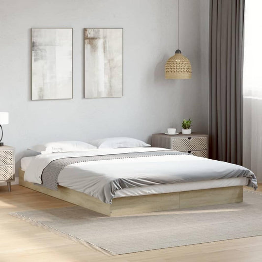 Bed Frame without Mattress Engineered Wood Length 200 cm Height 17 cm Sonoma Oak 140 cm