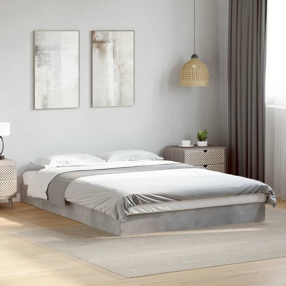 Bed Frame without Mattress Length 200 cm Height 17 cm Concrete Grey 140 cm