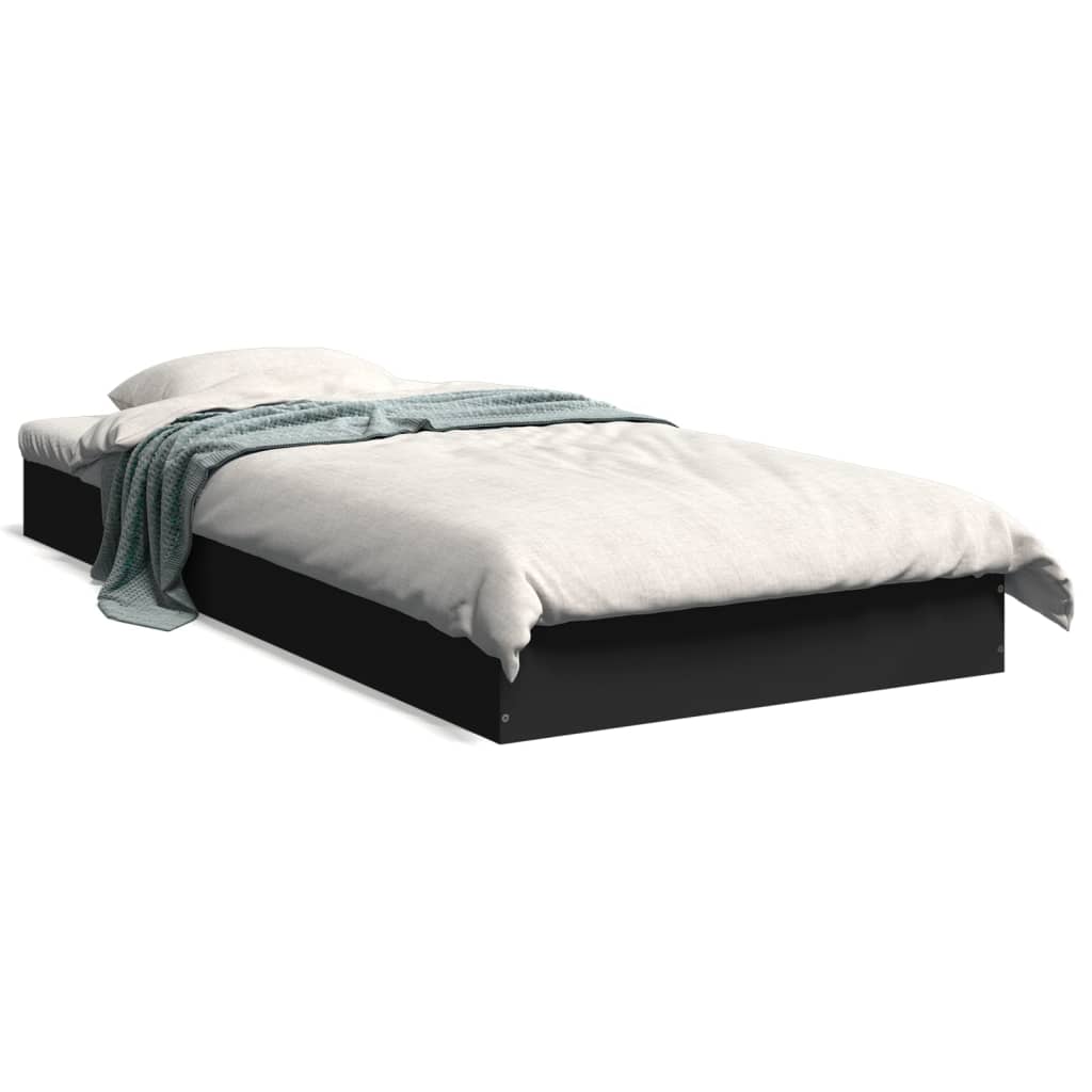 vidaXL Bed Frame without Mattress Black 75x190 cm Small Single Engineered Wood 2