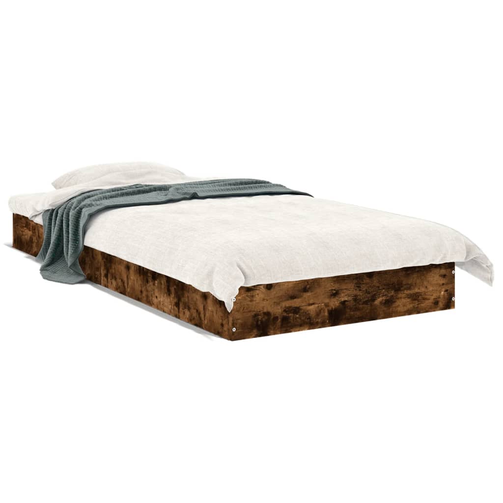 vidaXL Bed Frame without Mattress Smoked Oak 75x190 cm Small Single Engineered Wood 2