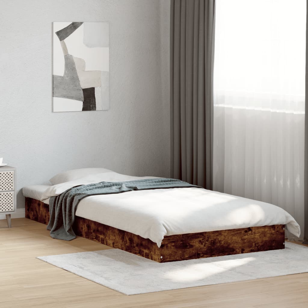 vidaXL Bed Frame without Mattress Smoked Oak 75x190 cm Small Single Engineered Wood 1