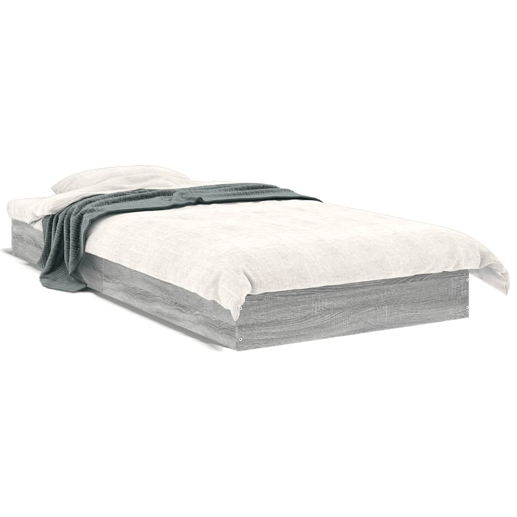 vidaXL Bed Frame without Mattress Grey Sonoma 75x190 cm Small Single Engineered Wood 2