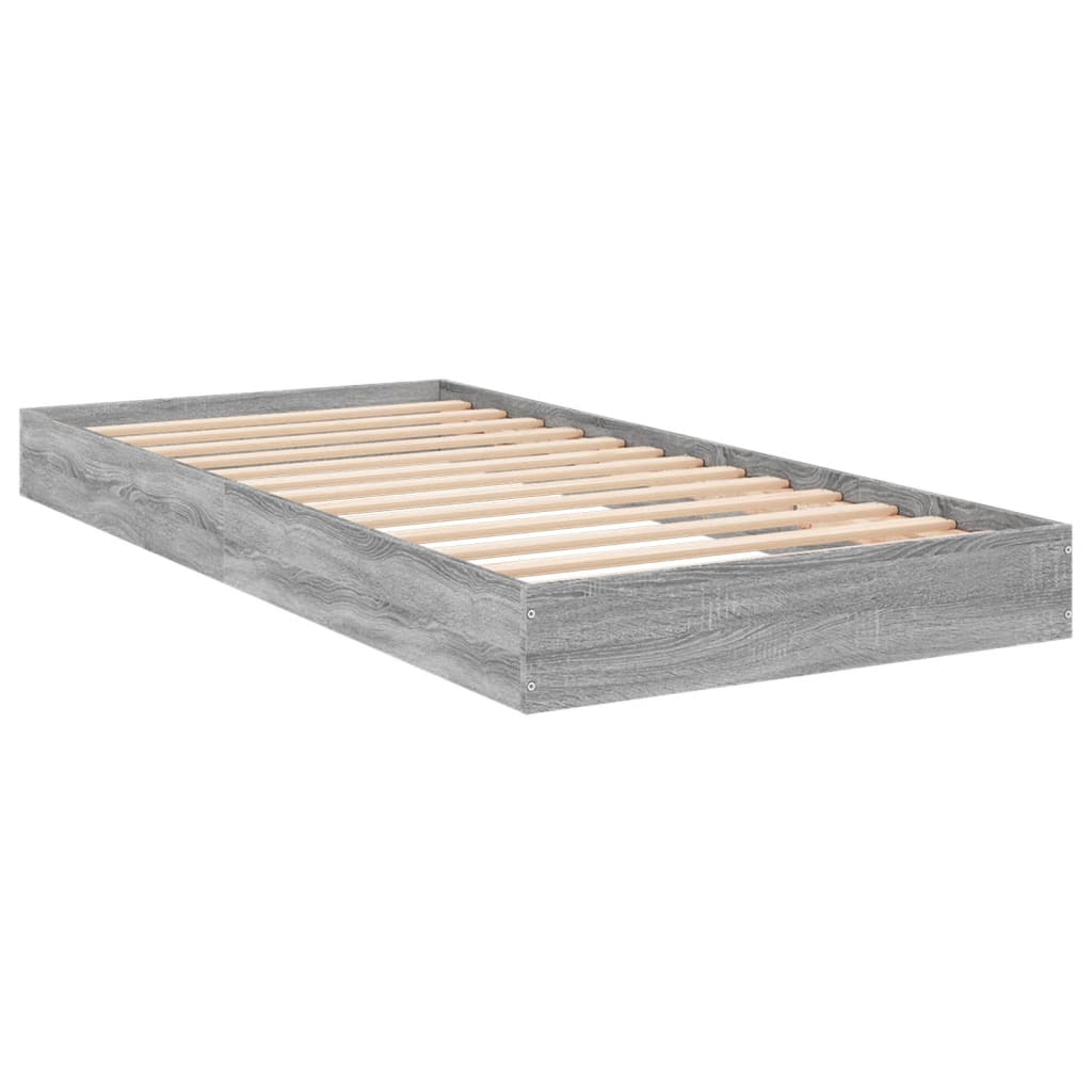 vidaXL Bed Frame without Mattress Grey Sonoma 75x190 cm Small Single Engineered Wood 3