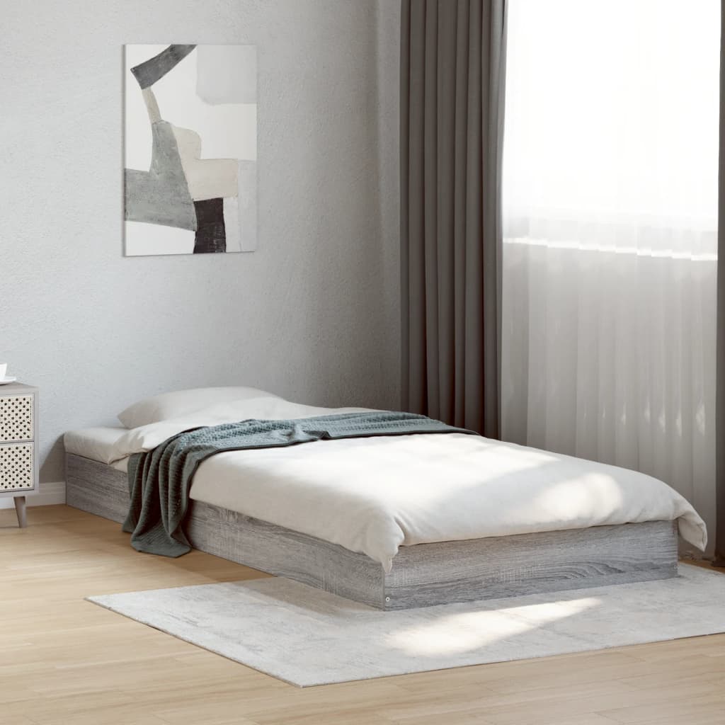 vidaXL Bed Frame without Mattress Grey Sonoma 75x190 cm Small Single Engineered Wood 1