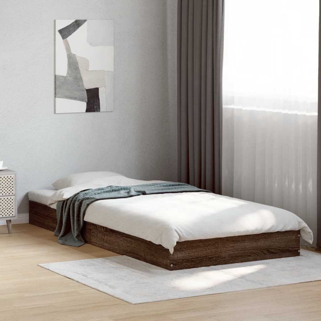 vidaXL Bed Frame without Mattress Brown Oak 75x190 cm Small Single Engineered Wood 1