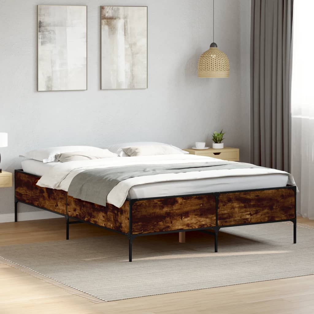 vidaXL Bed Frame without Mattress Height 44 cm Length 200 cm Smoked Oak
