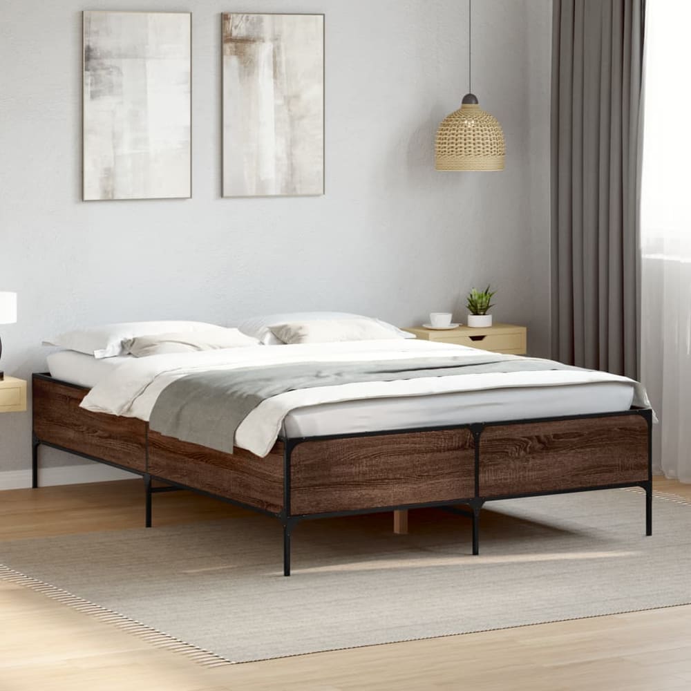 Bed Frame without Mattress Height Length Brown Oak