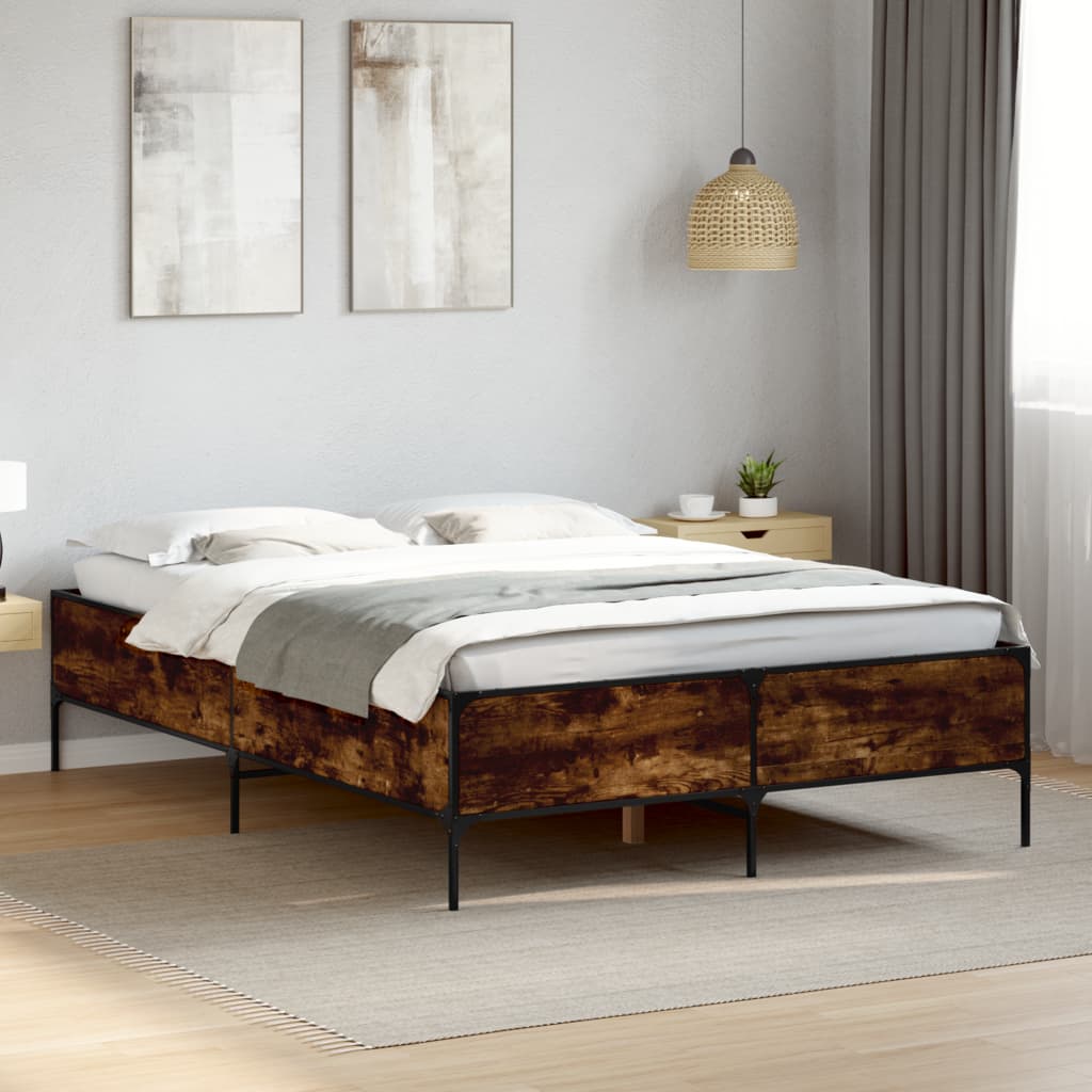 vidaXL Bed Frame without Mattress Height 44 cm Length 190 cm Smoked Oak