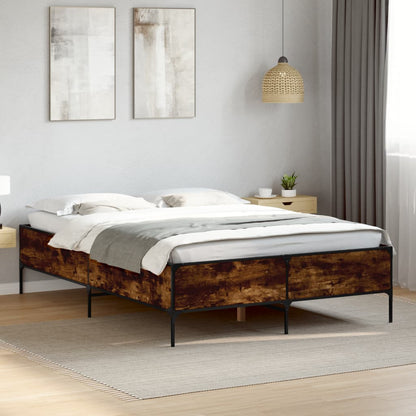 vidaXL Bed Frame without Mattress Height 44 cm Length 190 cm Smoked Oak