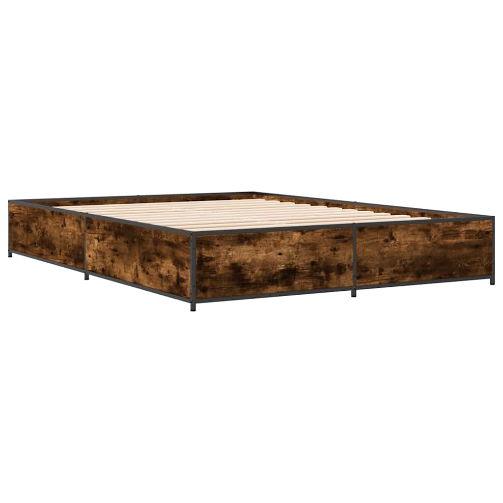 vidaXL Bed Frame without Mattress Smoked Oak 135x190 cm Double 6
