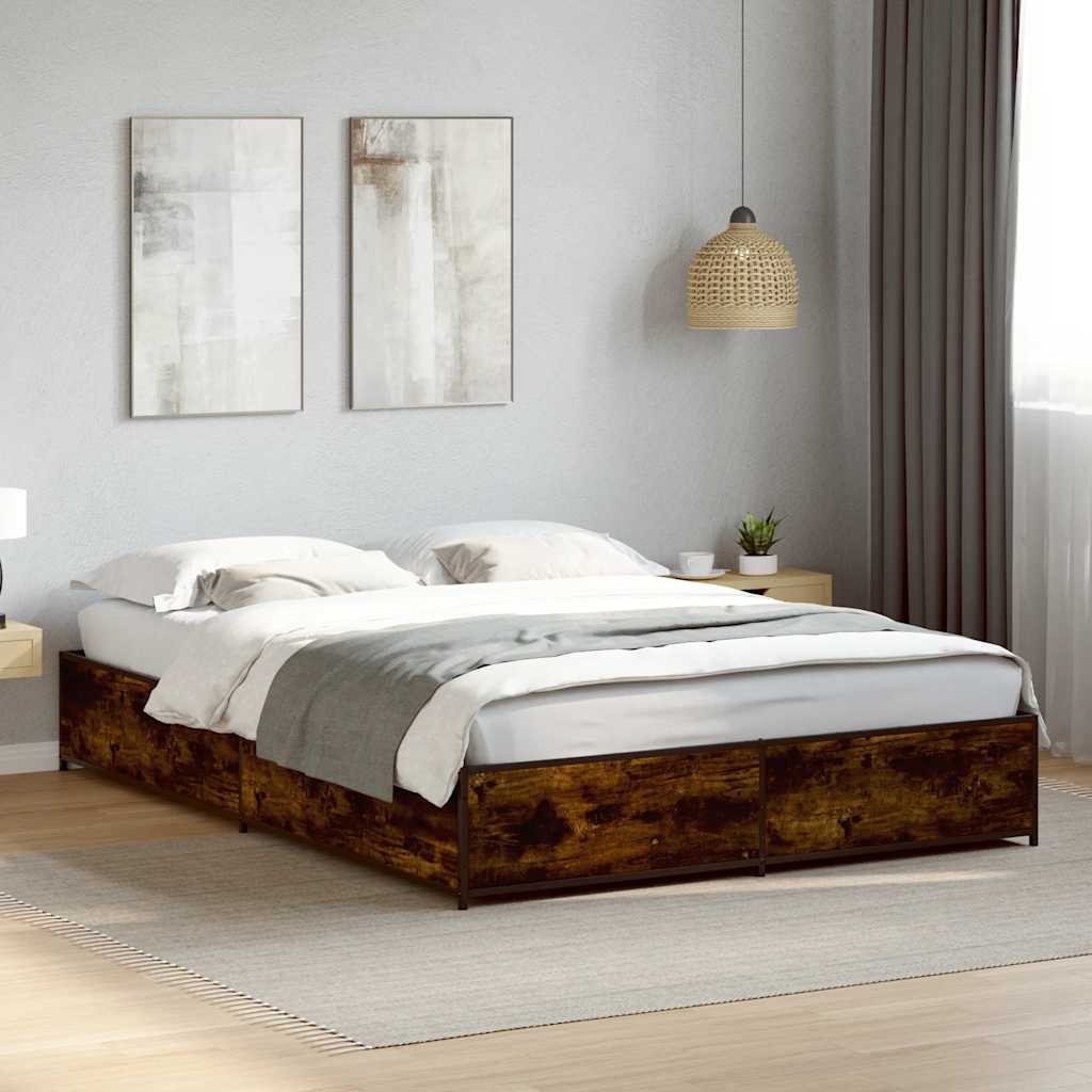 vidaXL Bed Frame without Mattress Smoked Oak 135x190 cm Double 1