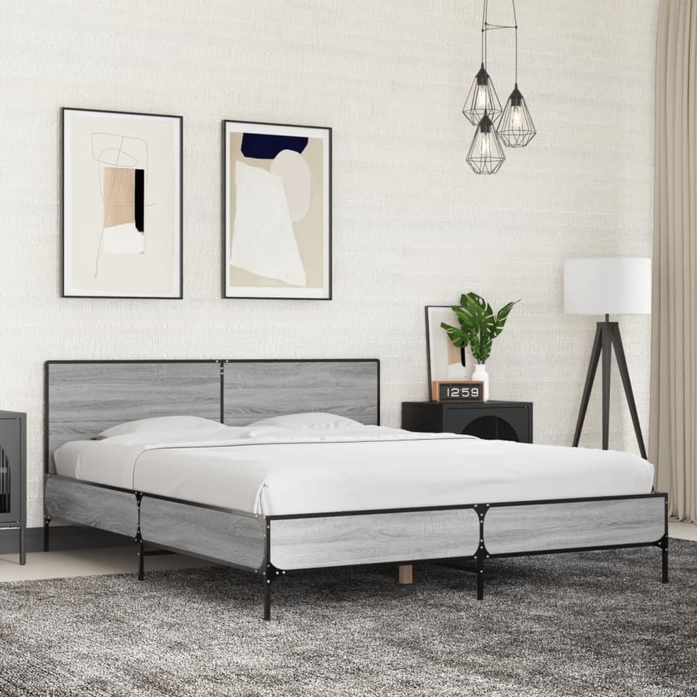 Bed Frame without Mattress Grey Sonoma 150 x 200 cm