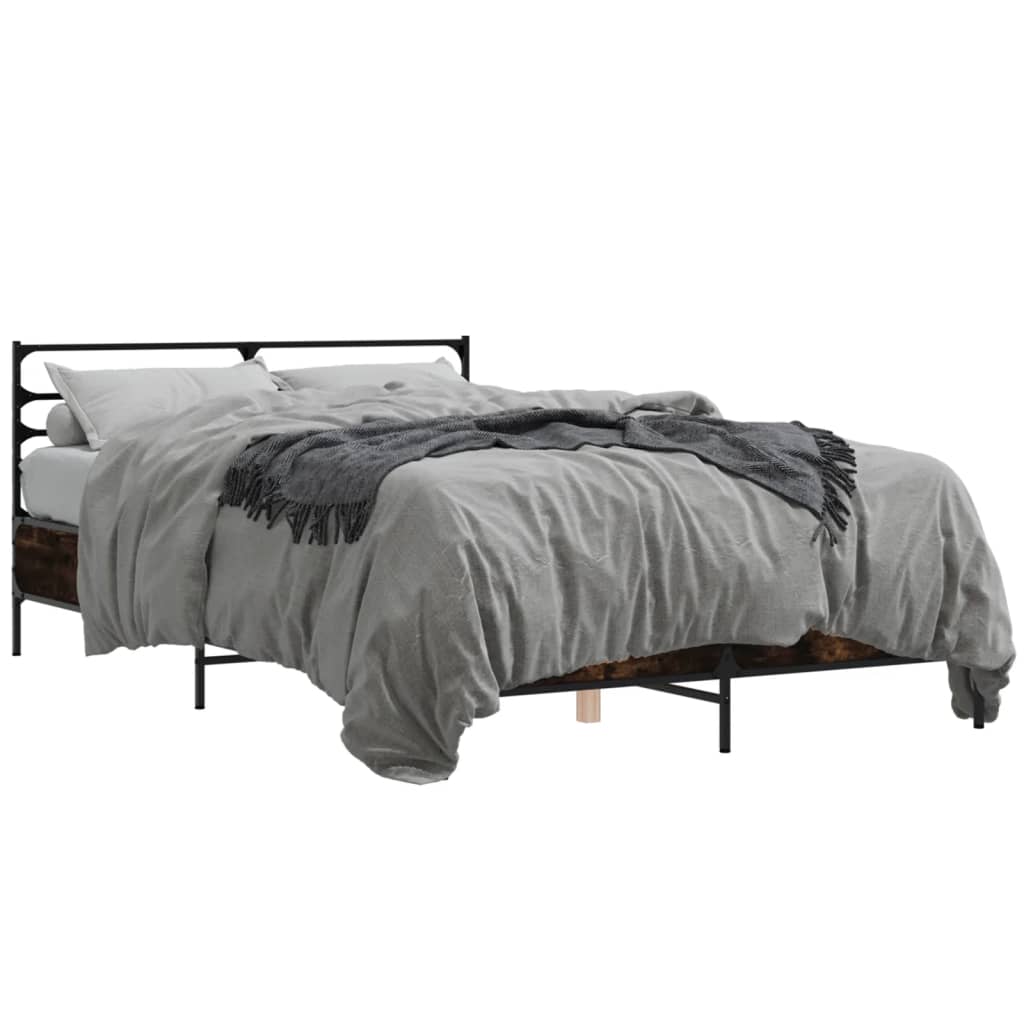 vidaXL Bed Frame without Mattress Smoked Oak 135x190 cm Double 2