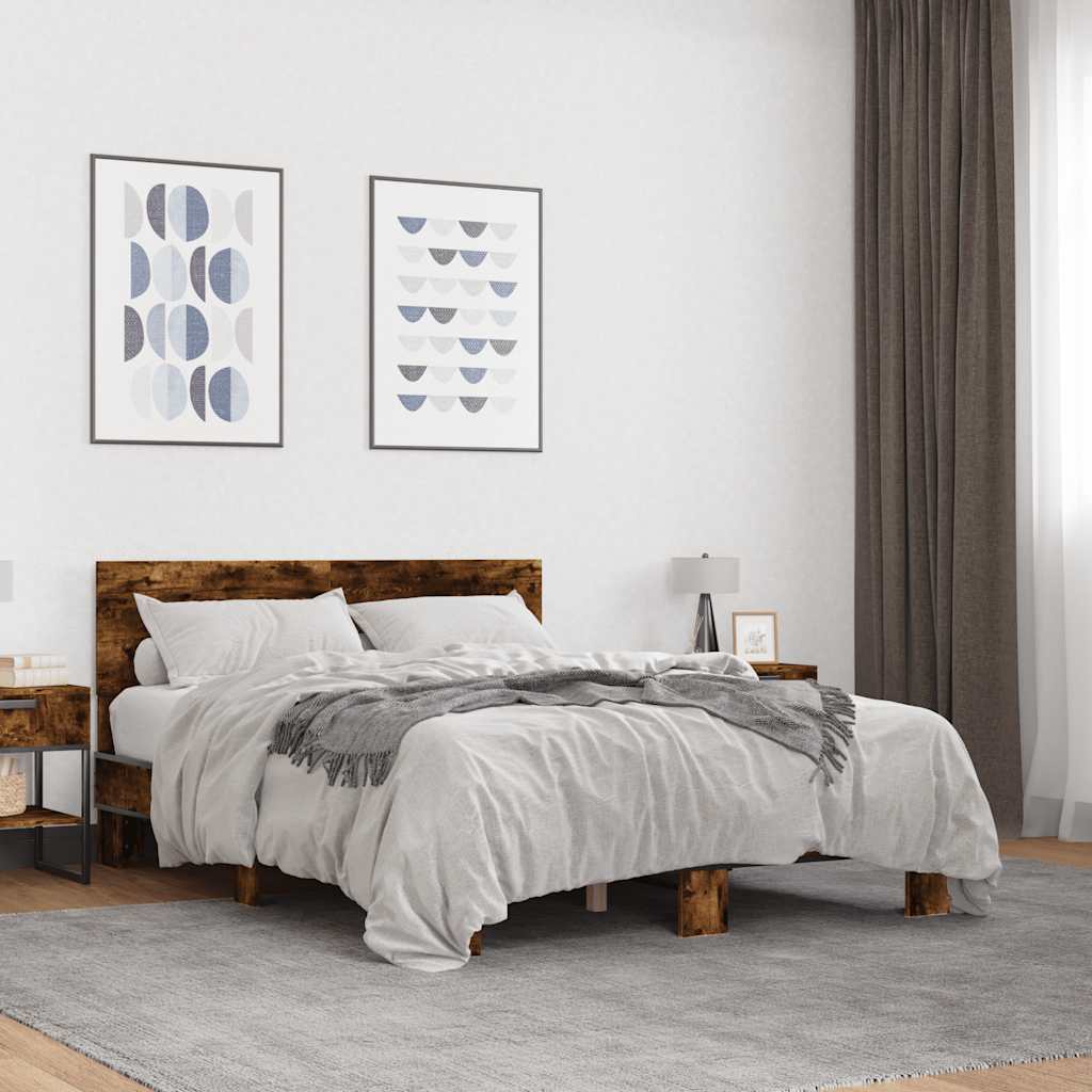 Bed Frame without Mattress Length 200 cm Smoked oak 140 cm