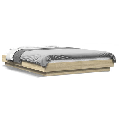 Bed Frame with LED Lights without Mattress 140x190cm Sonoma oak