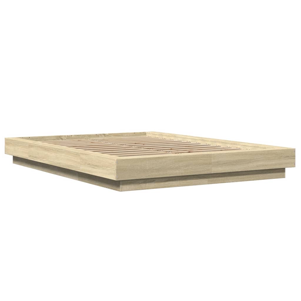 Bed Frame with LED Lights without Mattress 140x190cm Sonoma oak