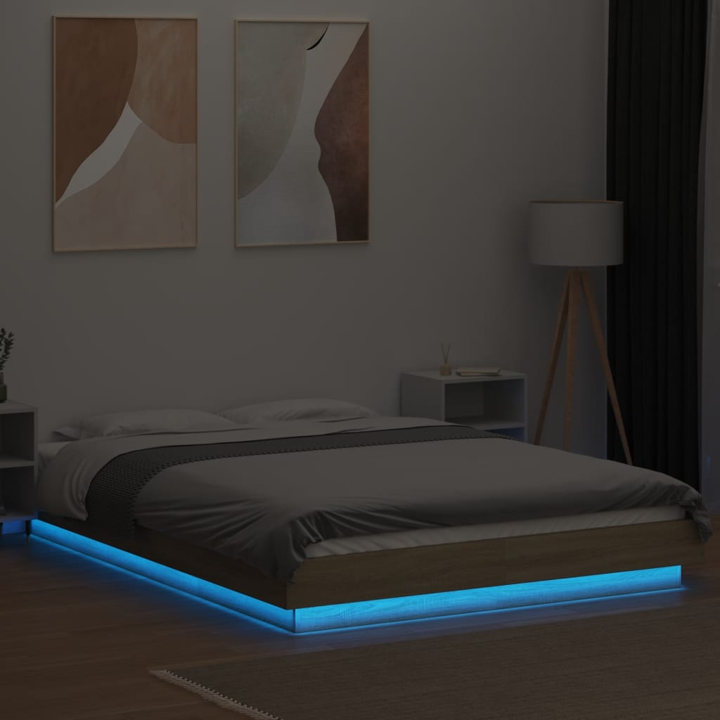 Bed Frame with LED Lights without Mattress 140x190cm Sonoma oak