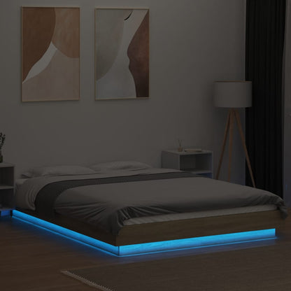 Bed Frame with LED Lights without Mattress 140x190cm Sonoma oak
